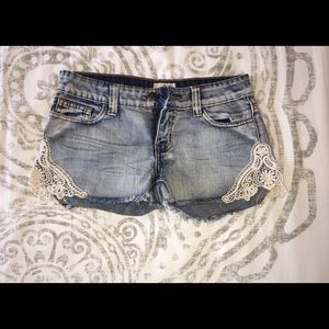 Denim shorts with lace detail